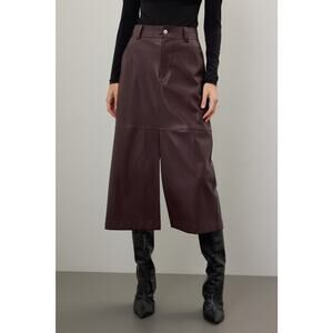 RTR Saunders Brown Faux Leather Slit Midi Skirt Size 14
